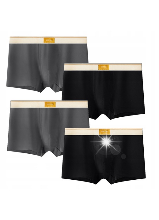 Set 4 boxeri barbatesti ITIMPORT, negru si gri, bumbac si elastan, talie lata, cusaturi plate