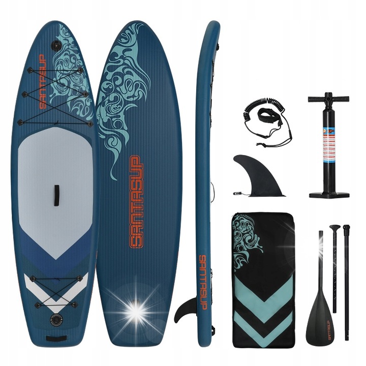 Placa de SUP ITIMPORT SANTASUP 300x85x12cm, set 3 persoane, cu vasla, pompa, geanta, leash, stabila, antiderapanta