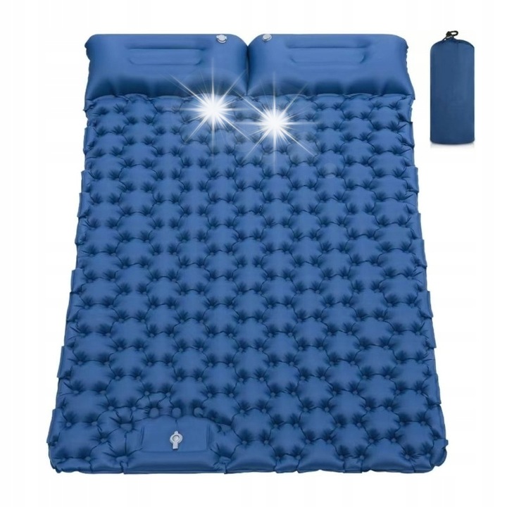 Къмпинг матрак за двама ITIMPORT, ултралек, водоустойчив, 200x120x6см, син, с вградена помпа