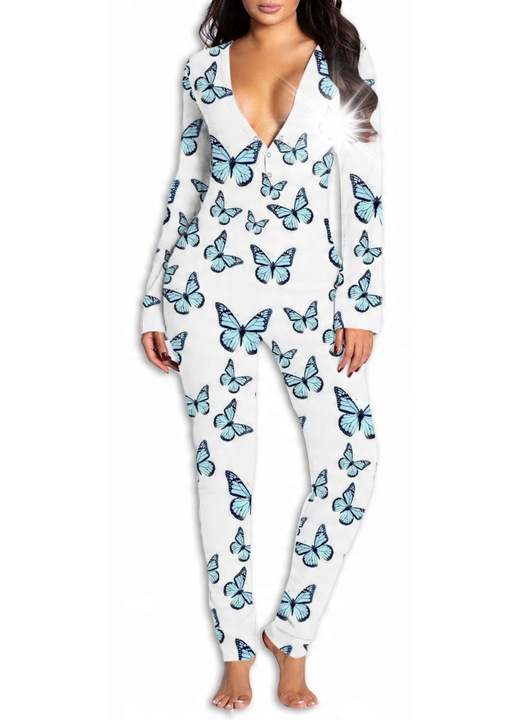 Pijamale dama ITIMPORT, lungi, cu fluturi, multicolor, poliester