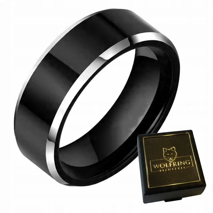 Inel din tungsten WOLFRING, model R03, rezistent la zgarieturi, argintiu/negru, marimea EU22 US10