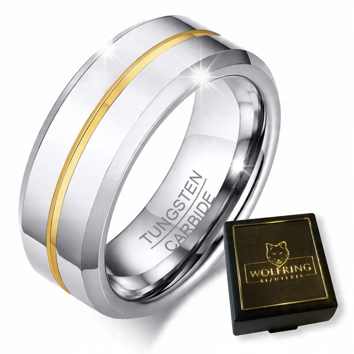 Inel din tungsten WOLFRING, model R33, rezistent la apa, argintiu, marimea EU19 US09