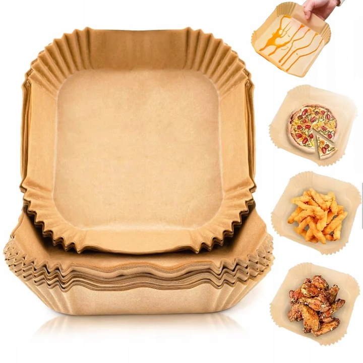 Insertii de hartie pentru friteuza, Heckermann, set 50 buc, 20x20cm, ecologice