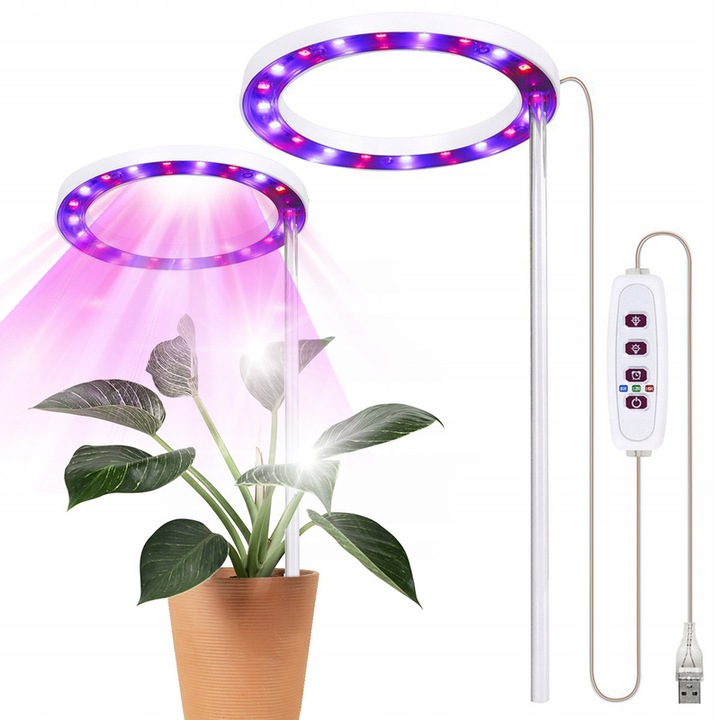 Set 2x Lampa LED pentru cresterea plantelor, Heckermann, violet, 5W, USB