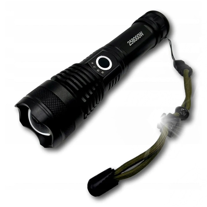 LED тактически фенер 90 000 лумена, водоустойчив, USB зареждане, 800м обхват