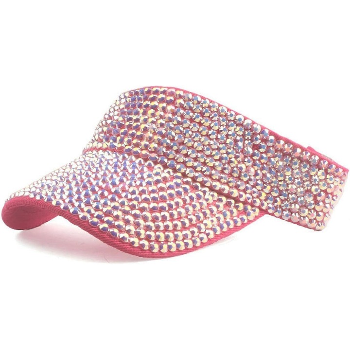 Palarie de soare cu strasuri, ajustabila, pentru femei, roz, dimensiune unica