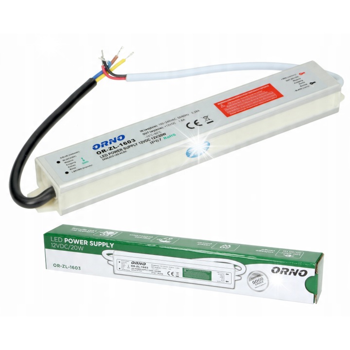 Sursa de alimentare LED Orno, 12V 20W IP67, 200x30x20mm