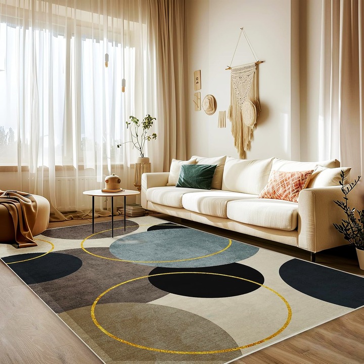 Covor cu print digital 3D, Wacorresi, antiderapant, albastru/gri, 160x230 cm