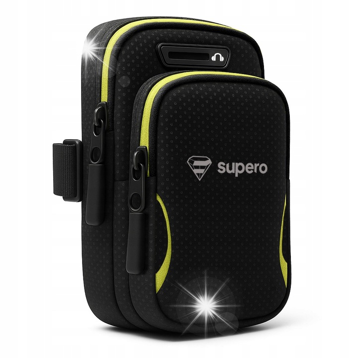 Supero sporttáska, Run Free modell, vízálló neoprén, fekete-zöld, mérete 22x37cm