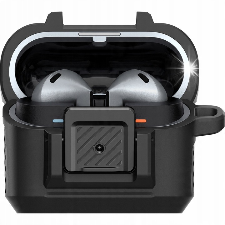 Etui Spigen Lock Fit pentru Galaxy Buds 3 Pro, negru mat, hibrid, cu carabina