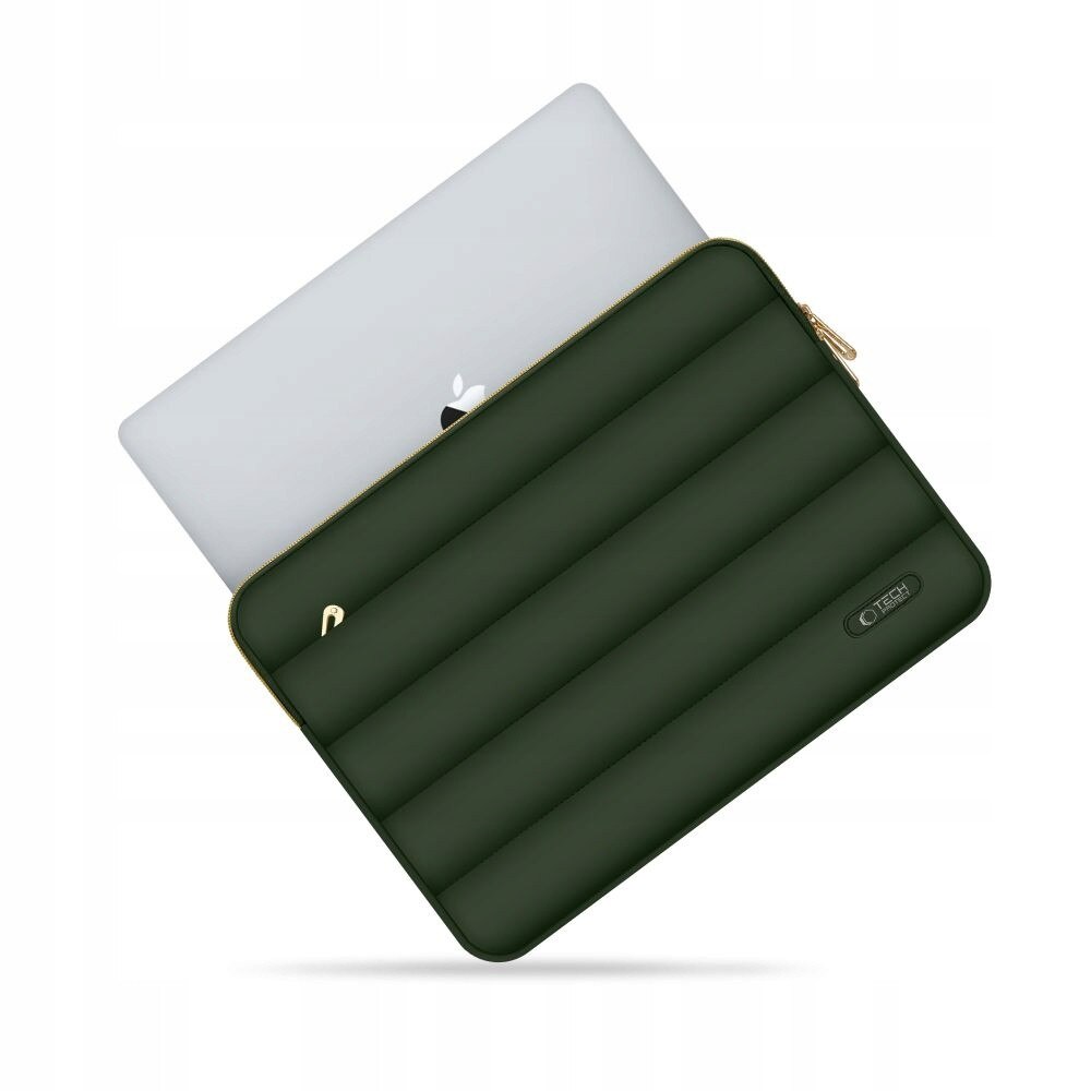Set Etui Tech-Protect Puffy pentru laptop 15-16 inch, verde armata, dimensiuni 40,6x30x2,5cm si 21x14,5cm