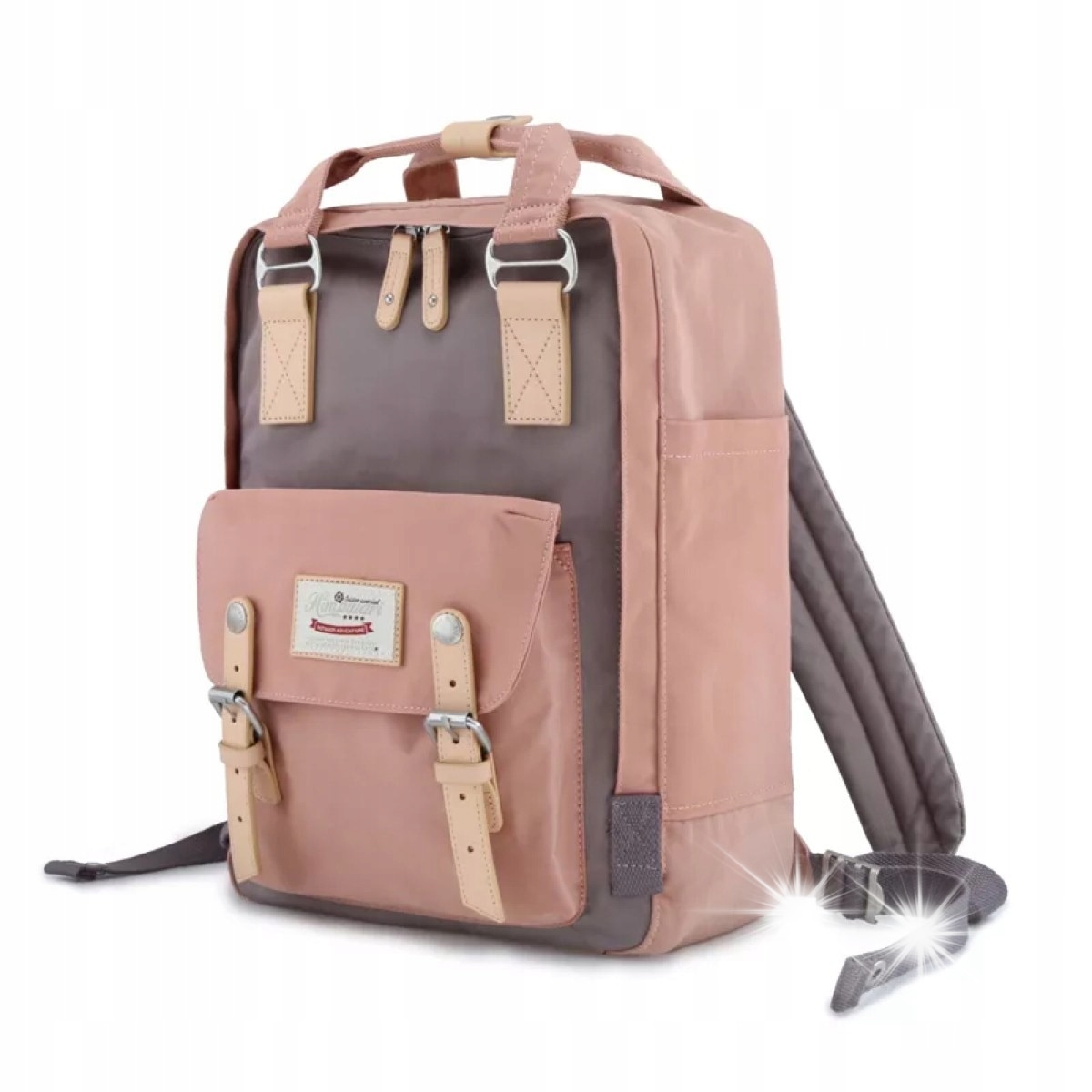Rucsac laptop Himawari, roz-gri, 39x28x15cm, pentru laptopuri pana la 14,1 inch, set 1 rucsac