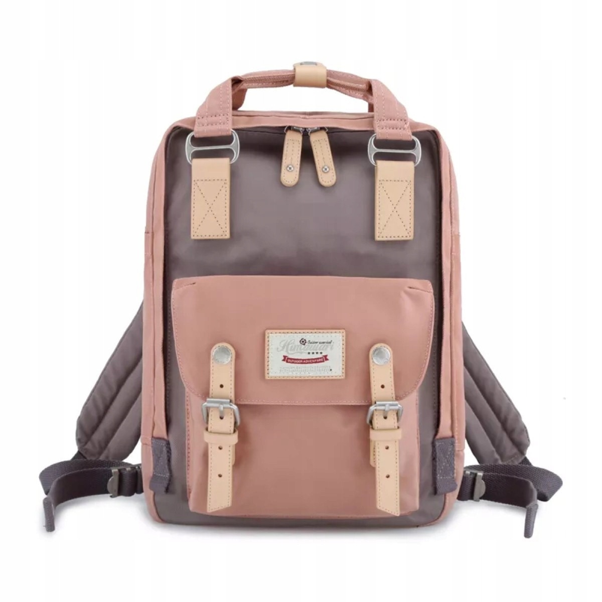 Rucsac laptop Himawari, roz-gri, 39x28x15cm, pentru laptopuri pana la 14,1 inch, set 1 rucsac