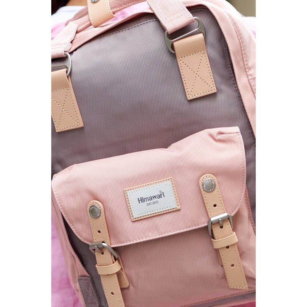 Rucsac laptop Himawari, roz-gri, 39x28x15cm, pentru laptopuri pana la 14,1 inch, set 1 rucsac