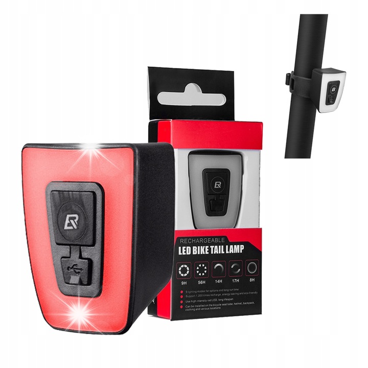 Лампа за велосипед Rockbros TT30-WD, 5 режима, 20 лумена, черна, с презареждаема USB батерия