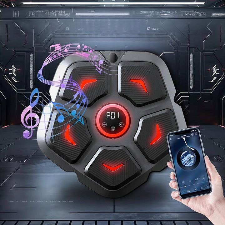 Masina de box muzicala, set cu manusi, montare pe perete, negru, 400x410x55mm