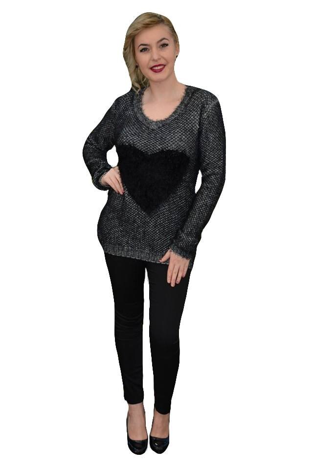 Bluza deosebita cu design de inima in fata,masura mare,D&J Exclusive, Negru