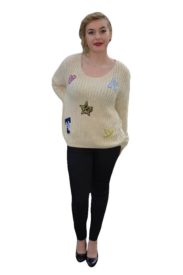 Bluza calduroasa cu design,D&J Exclusive, Bej