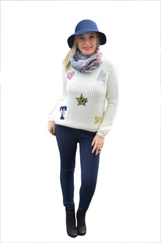 Bluza calduroasa cu design,D&J Exclusive, Alb Bluza calduroasa cu design,D&J Exclusive, Alb