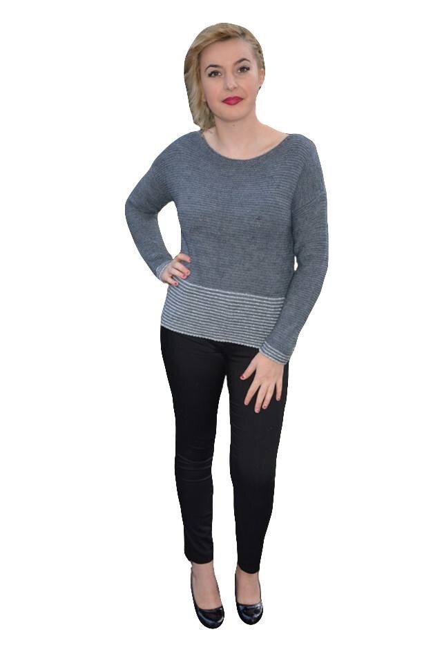 Bluza casual, tricotata, cu insertii de fire argintii,D&J Exclusive, Gri
