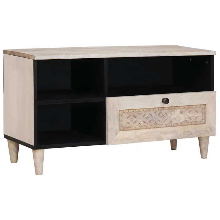 Comoda RTV VidaXL, 80x33x46cm, lemn mango, design modern, 2 sertare