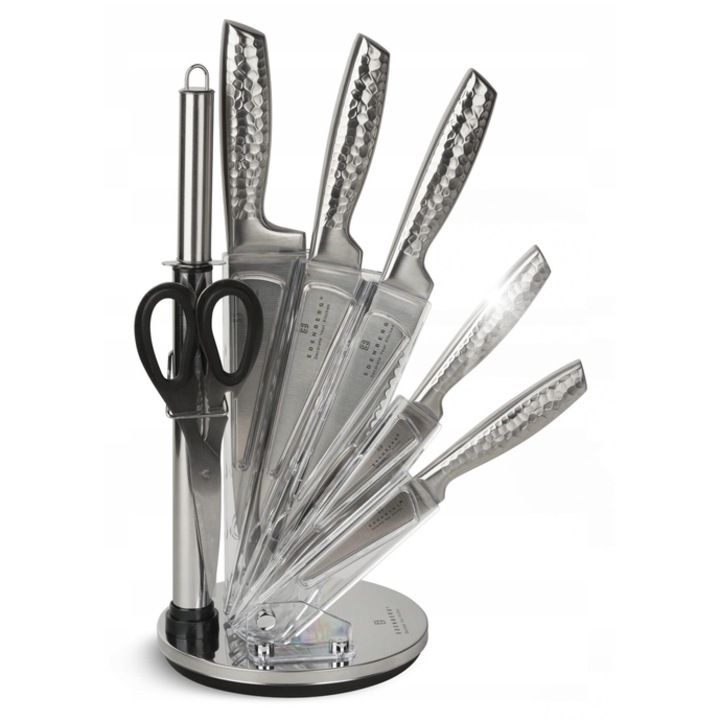 Set de cutite Edenberg 8 piese, inox, suport rotativ, include foarfeca