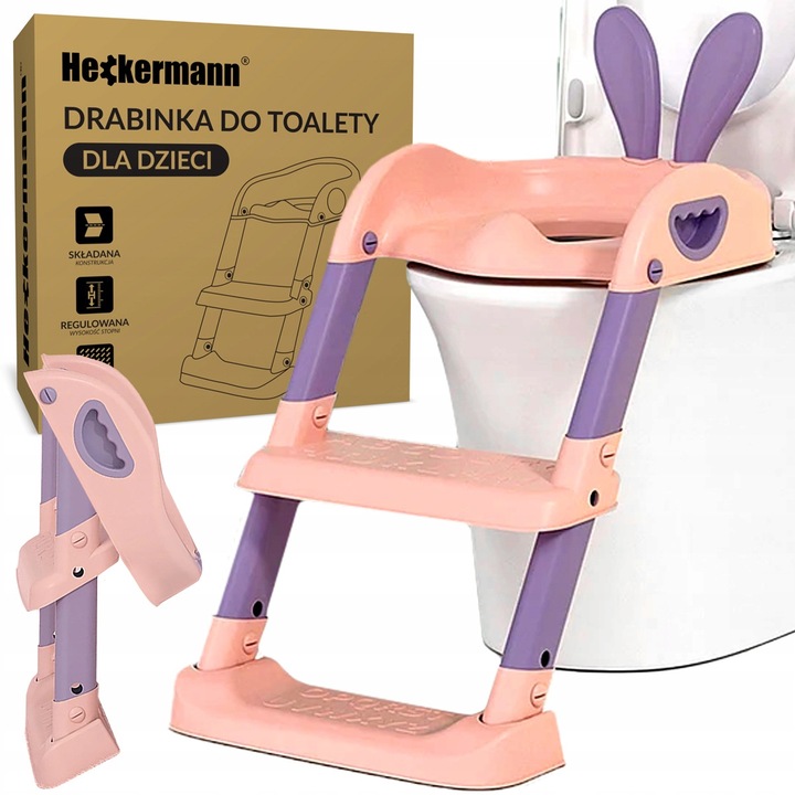 Reducator WC pentru copii cu scarita, Heckermann, roz-violet