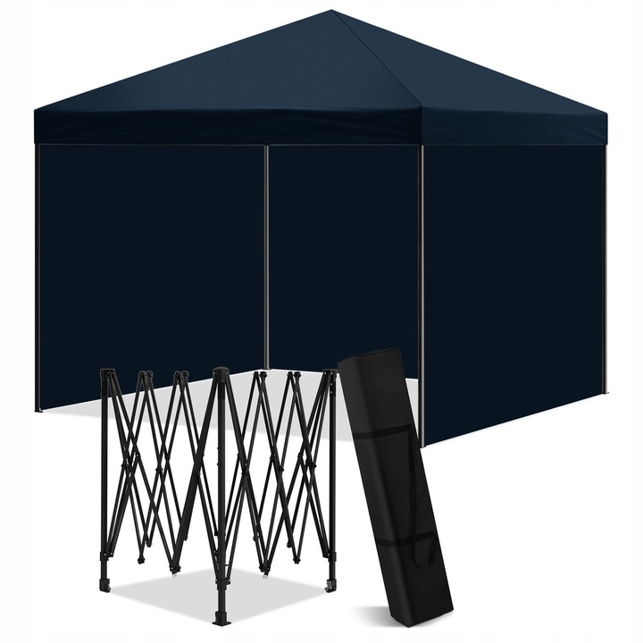 Pavilion gradina Heckermann 3x3m, 3 pereti laterali, material 420D PVC, culoare albastru inchis