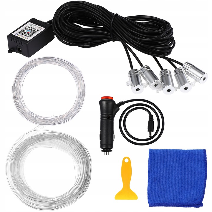 Iluminare ambientala LED RGB 6m, negru, set complet pentru interior auto