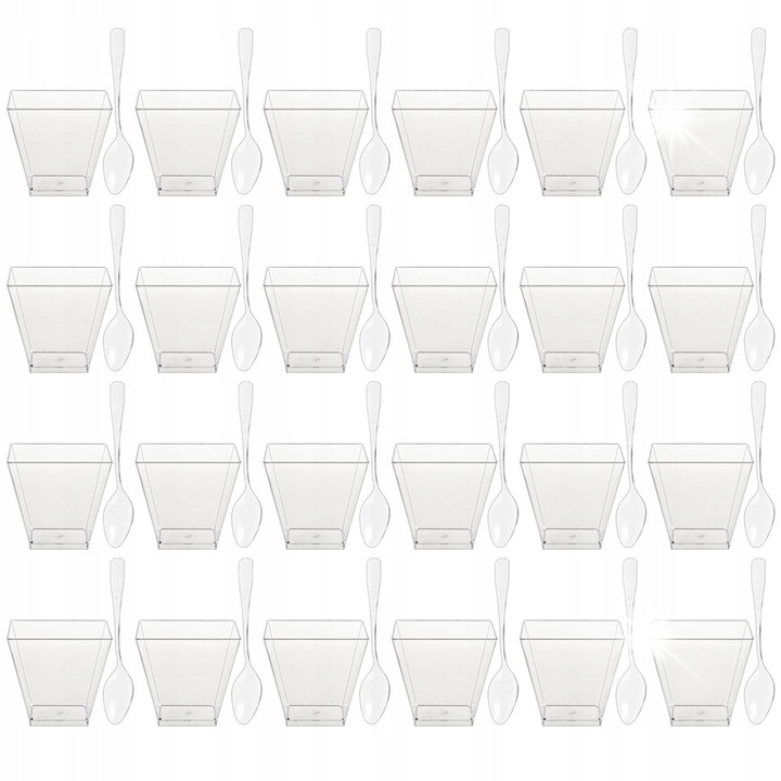 60 db átlátszó desszert pohár kanállal, 5x5x4.5cm, 60ml