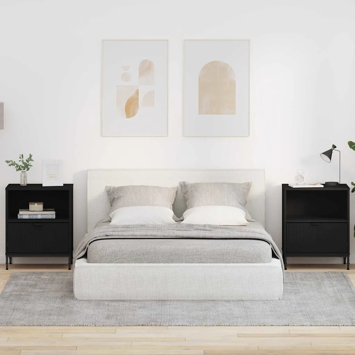 Mese de noapte set 2 buc, VidaXL, negru, 49x36x61cm