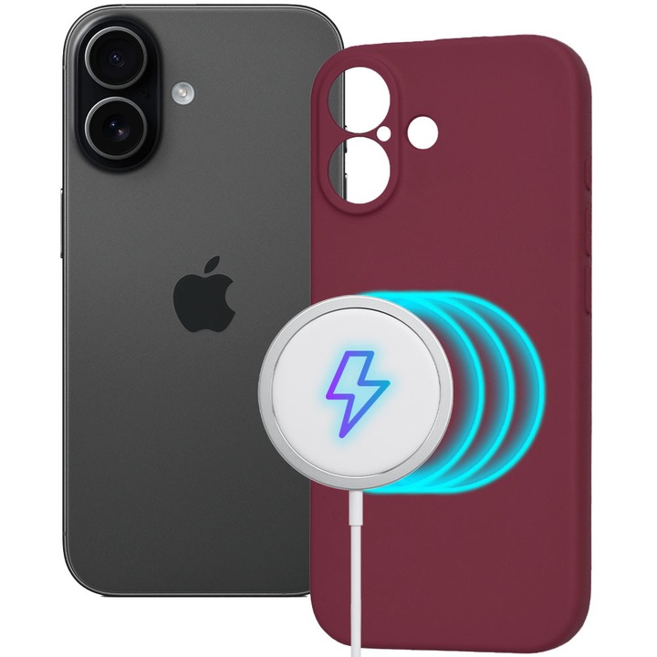 Husa tip MagSafe pentru Apple iPhone 17, Magnetic Color Shield, Silicon, Interior de microfibra, Suprafata aderenta, Atasare magnetica, Compatibila incarcare wireless, Regular Fit, Antisoc, Visiniu
