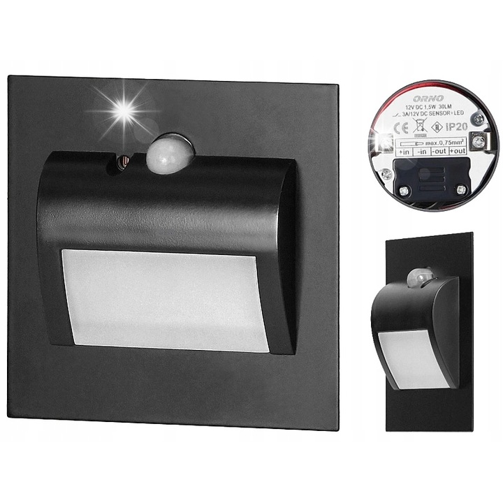 Spot LED cu senzor de miscare, Adviti, 1,5W, 4000K, Negru