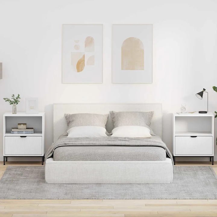 Mese de noapte set 2 buc, VidaXL, alb, 49x36x61cm