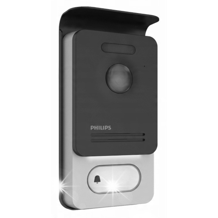 Set videodomofon Philips WelcomeEye Comfort, monitor LCD 7", camera cu unghi larg, 6 tonuri de sonerie, dimensiuni 210x142x15mm