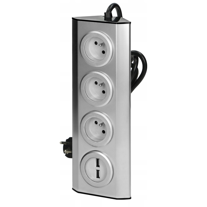 Приземен контакт, Virone, инокс, 2 USB порта, 1,5м