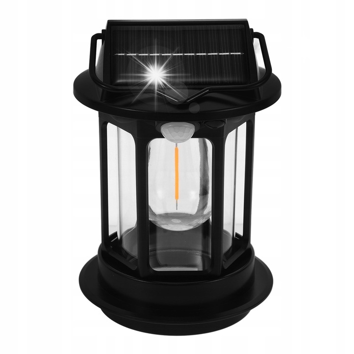 Lanterna solara decorativa pentru gradina, neagra, 21x11x11cm, cu senzor de lumina inteligent