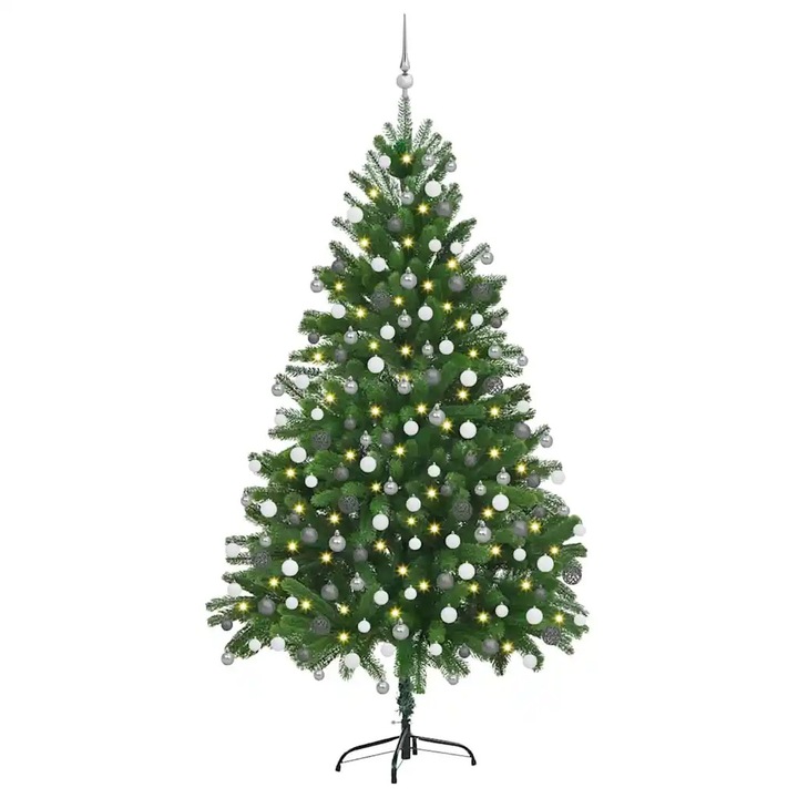 Brad artificial VidaXL, 180 cm, verde, cu lumini LED, structura triunghiulara
