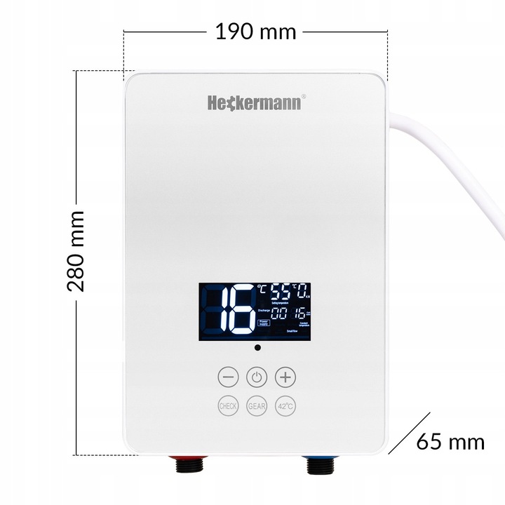 Incalzitor instant Heckermann 6000 W, alb, dimensiuni 280x190x65mm, cu accesorii dus