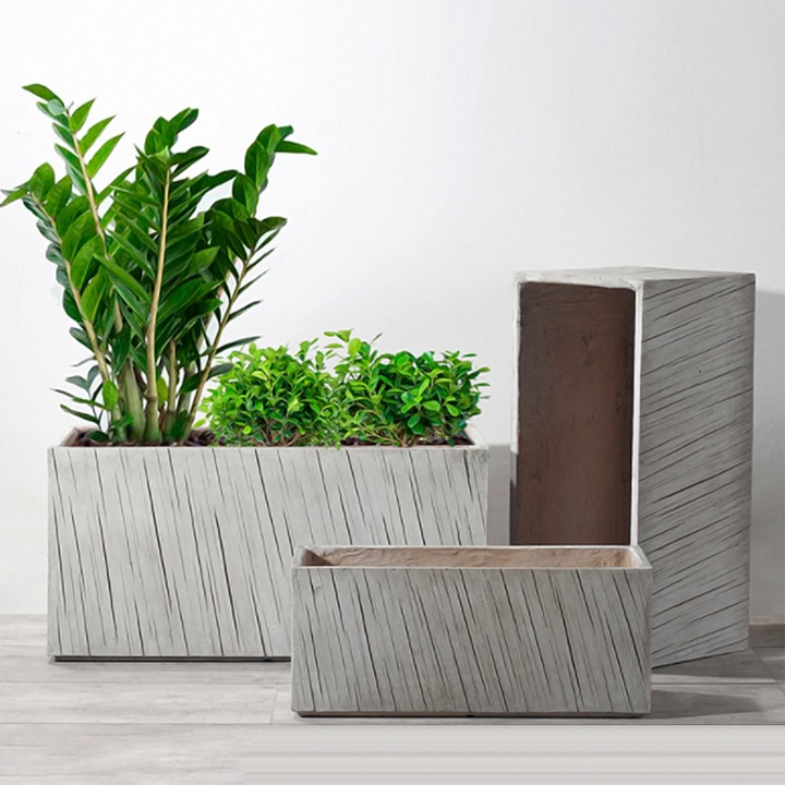 Ghivece din Fibra de Sticla 2HOME, Set de 3, Lime - Crem, 75x35.5x36cm, 65x35.5x30cm, 55x35.5x23cm