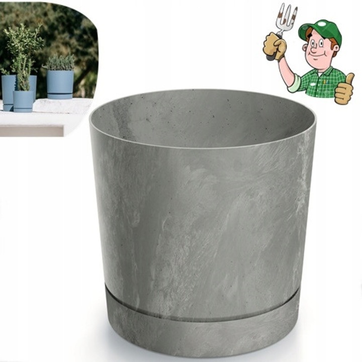 Ghiveci Prosperplast, beton efect, 30cm, gri, sistem Clic & Drop, 29,2x28,3cm