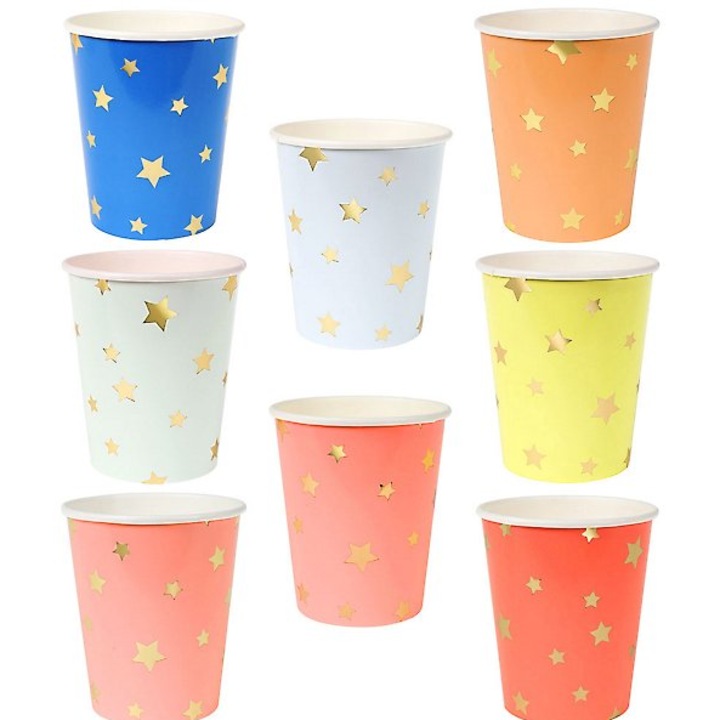 Set 6 pahare party albastru deschis cu stelute