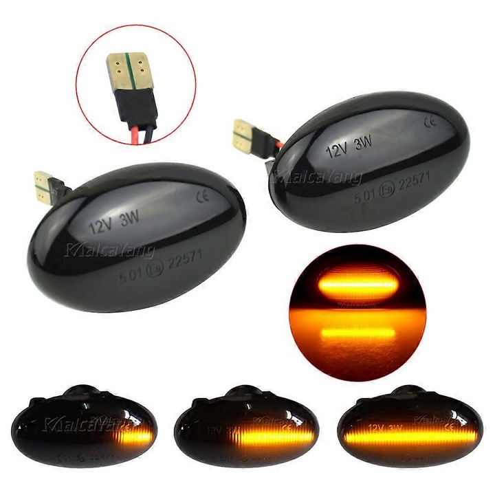 LED динамични странични мигачи за Mercedes Benz, комплект 2 броя, опушени, 12V