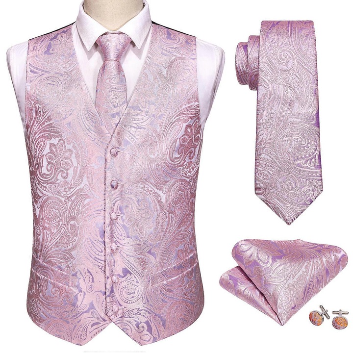 Set vesta barbati, Barry Wang, 16 culori, matase, fara maneci, 4XL