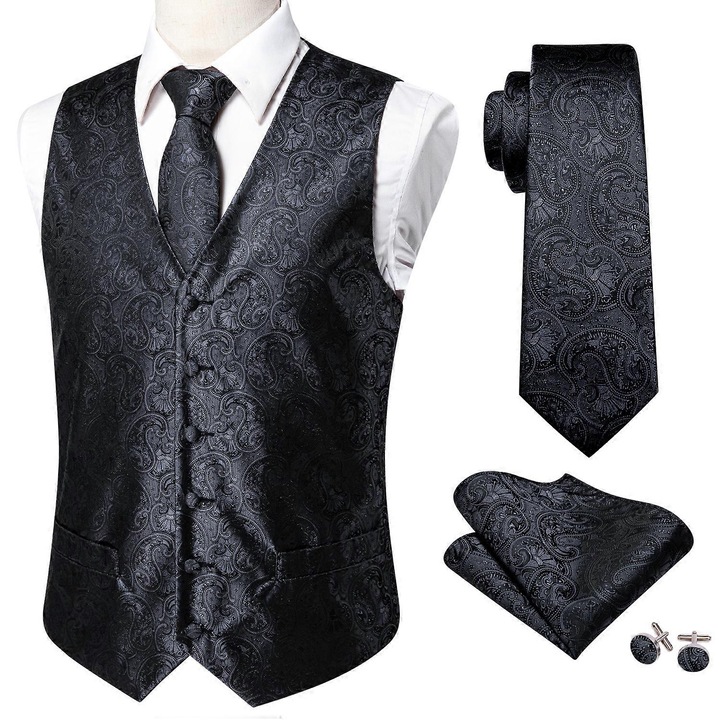 Set vesta barbati, Barry Wang, 16 culori, matase, model paisley, fara maneci, dimensiune US XXL