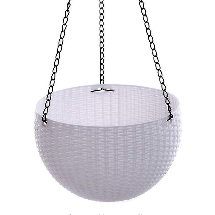 Ghiveci suspendat, set 1 sau 2 bucati, plastic, alb, diametru 16.5cm sau 22cm