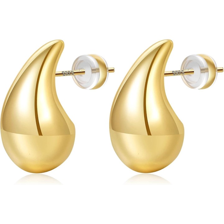 Cercei dama set, design teardrop, aur 14K, argint 925, 30x50mm