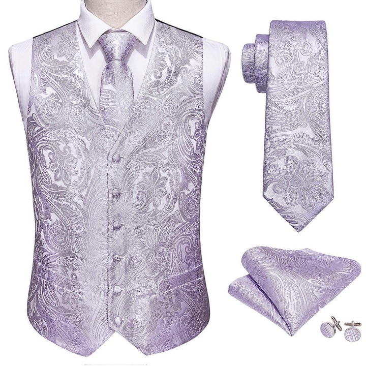 Set vesta barbati, Barry Wang, 16 culori, matase, model paisley, fara maneci, dimensiune M