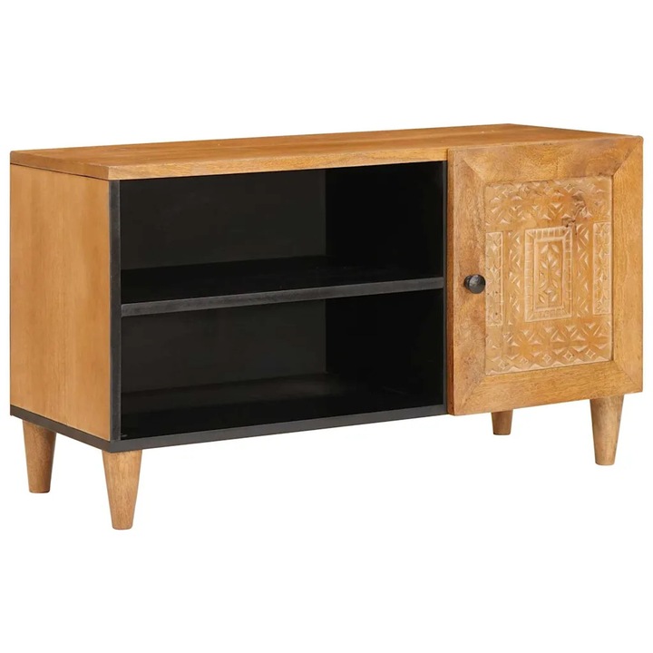 Comoda TV VidaXL, lemn mango, 80x33x46cm, cu usi si rafturi, culoare deschisa