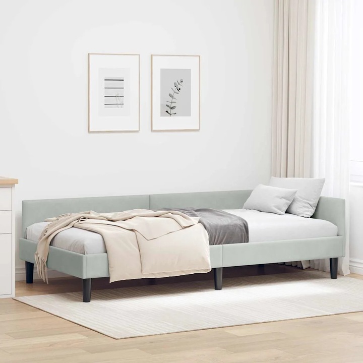 Cadru de pat cu spatar, VidaXL, gri, 90x200cm